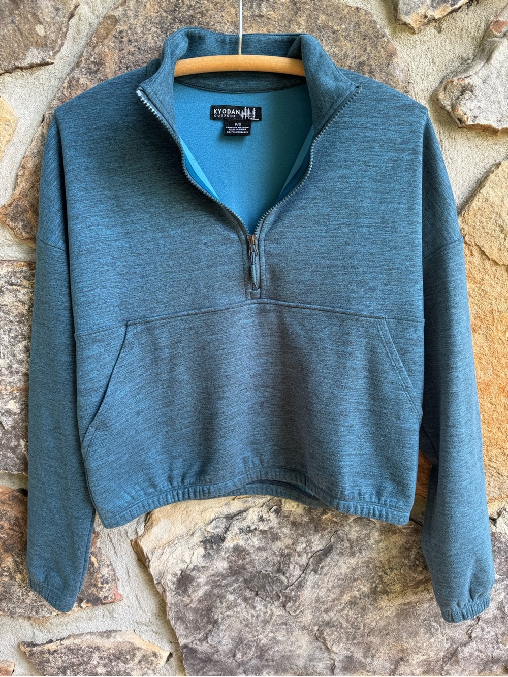 Kyodan Heathered Teal Half-Zip Pullover Fleece Small Outdoor Gorpcore Cropped